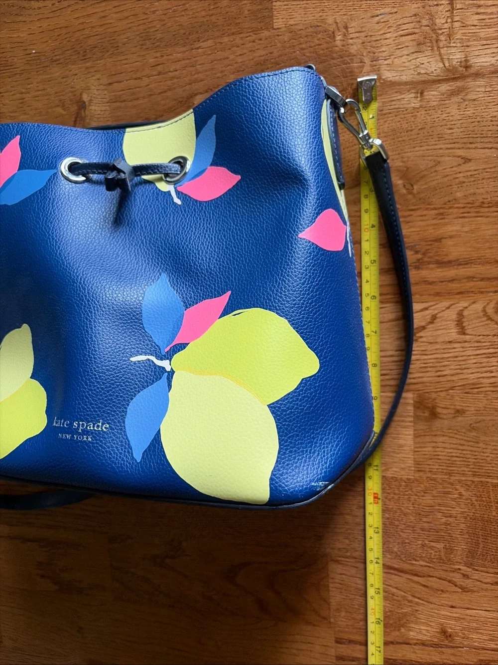 Kate Spade New York Eva Lemon Zest Tote Bag Large Bucket Leather Blue Yellow